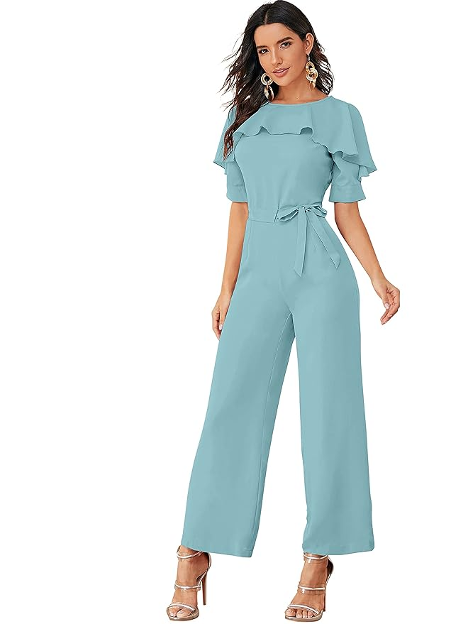 Round Neck Half Sleeve Maxi Length Jumpsuit