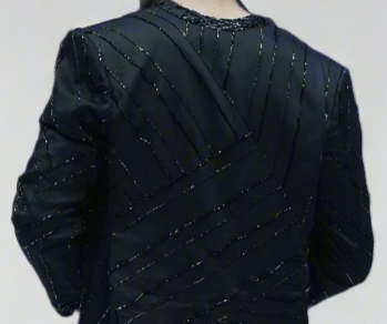 Black Embroidered Front Open Shrug Vegan Silk Blazer with Hemp Pants Yug Blazer Set
