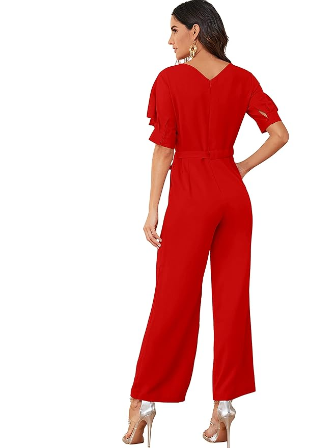 Round Neck Half Sleeve Maxi Length Jumpsuit