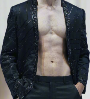 Black Embroidered Front Open Shrug Vegan Silk Blazer with Hemp Pants Yug Blazer Set