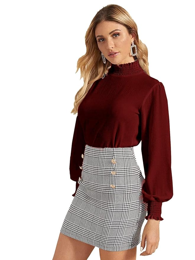 Frill Trim Full Puff Sleeve Top