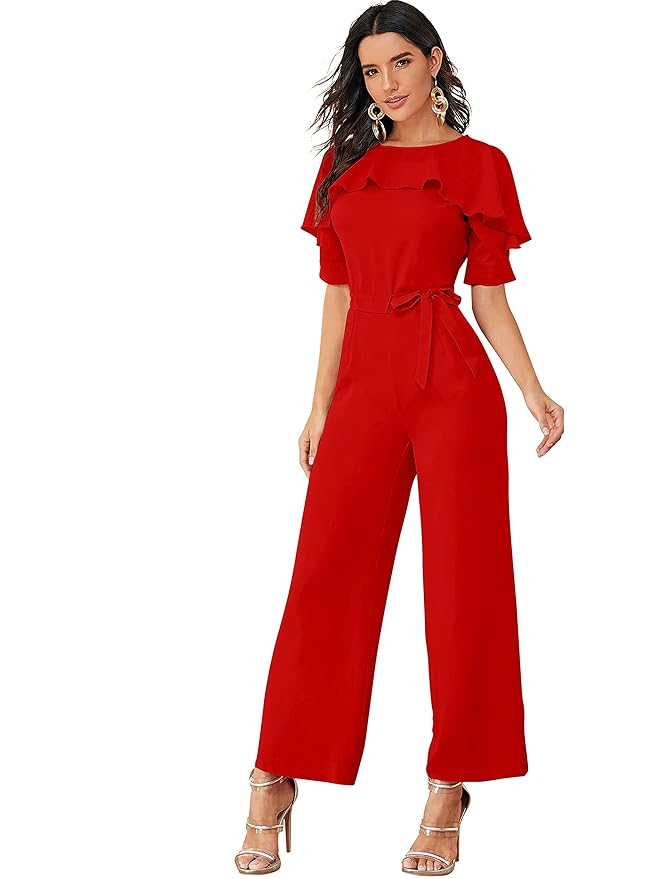 Round Neck Half Sleeve Maxi Length Jumpsuit