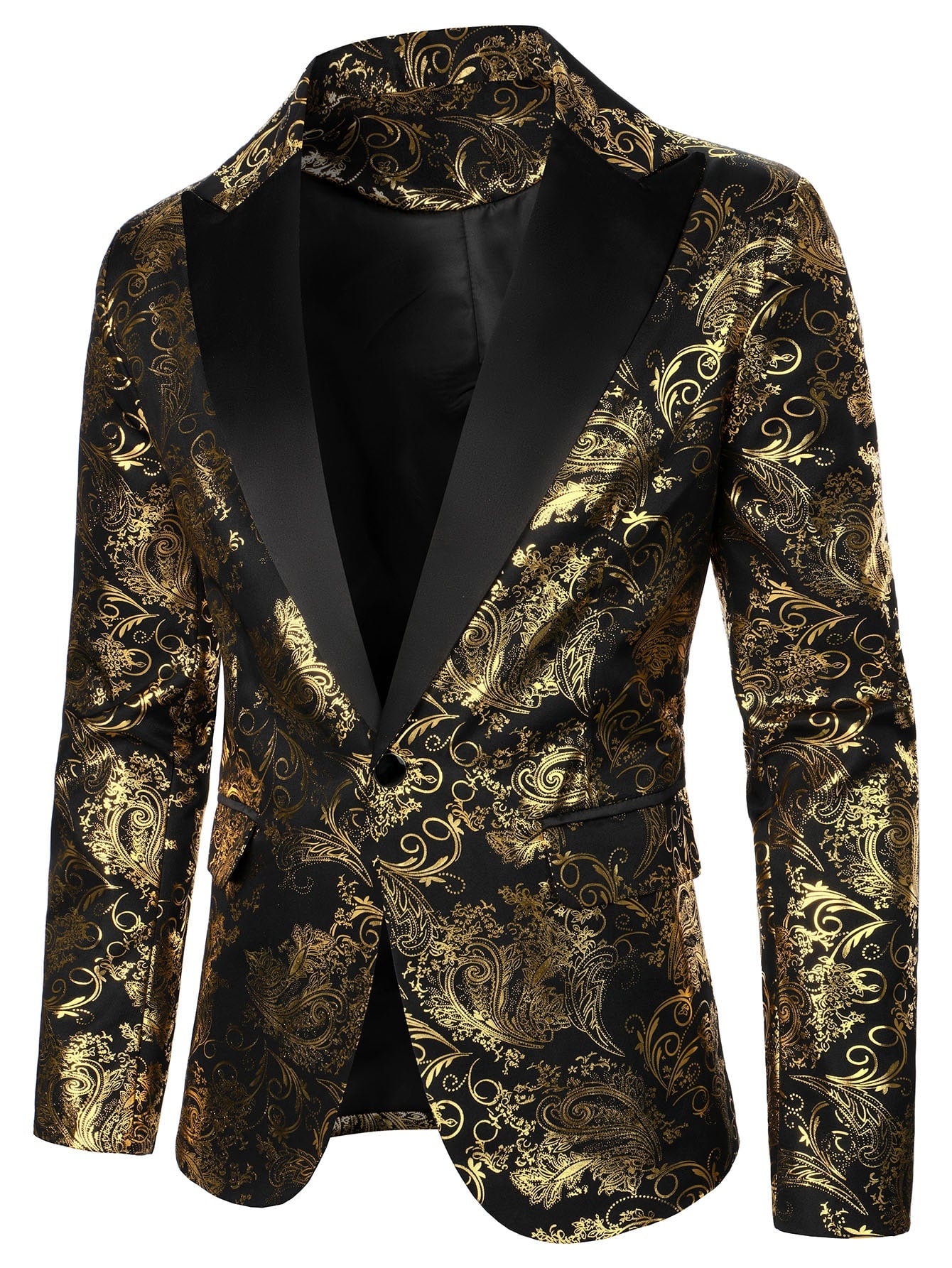 Baroque Print Lapel Collar Single Button Blazer