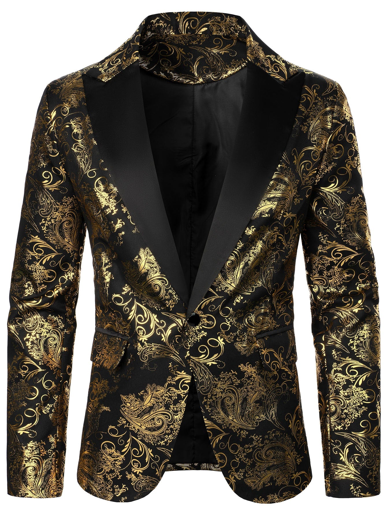 Baroque Print Lapel Collar Single Button Blazer