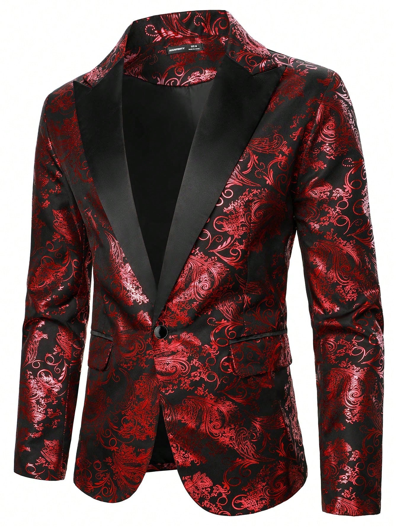 Baroque Print Lapel Collar Single Button Blazer