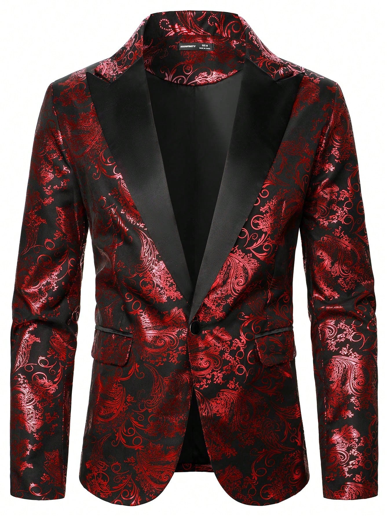 Baroque Print Lapel Collar Single Button Blazer