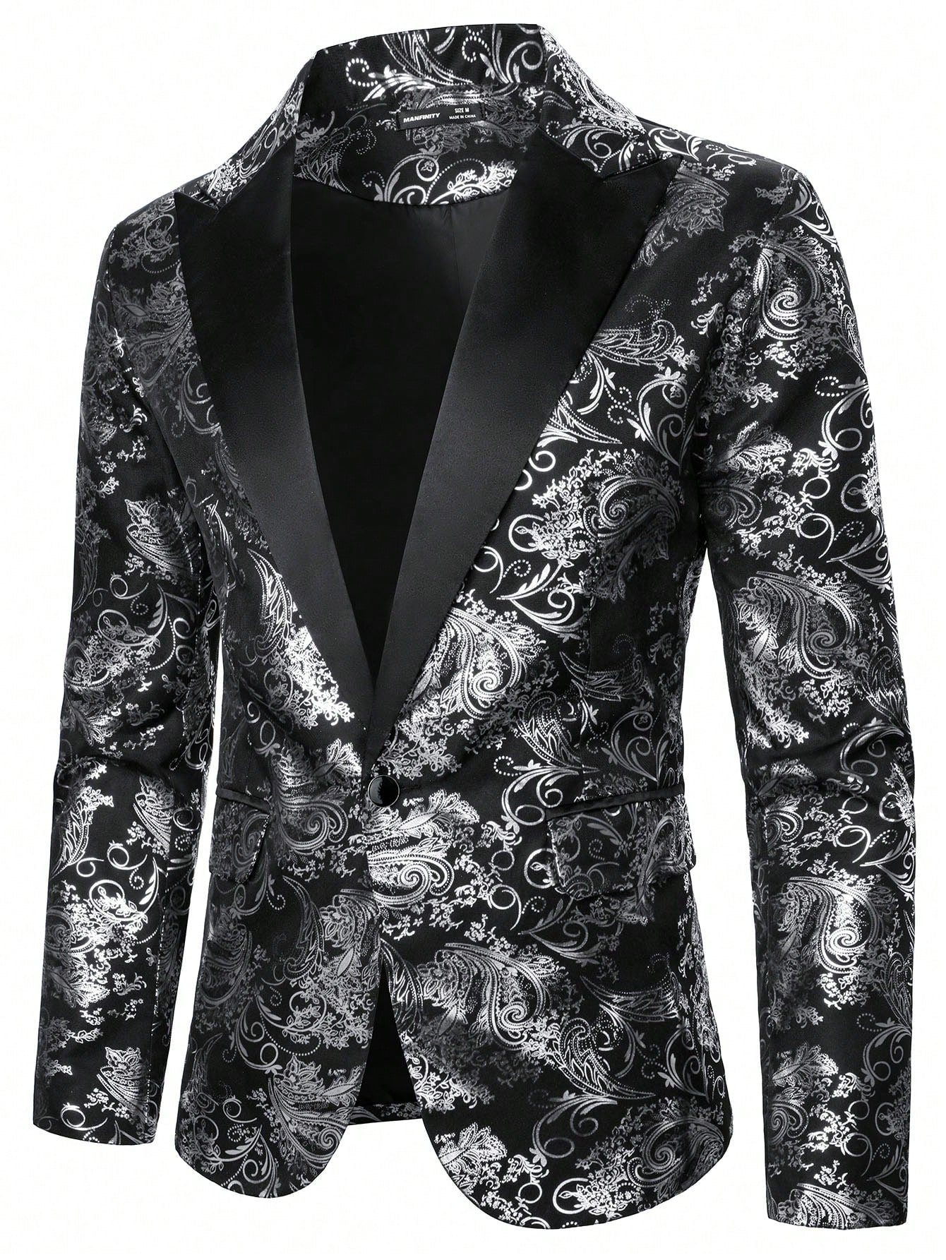 Baroque Print Lapel Collar Single Button Blazer