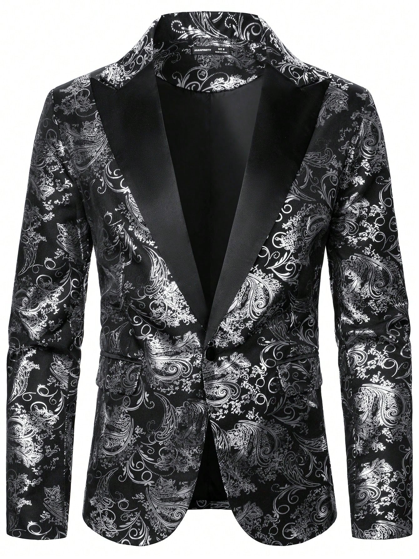 Baroque Print Lapel Collar Single Button Blazer