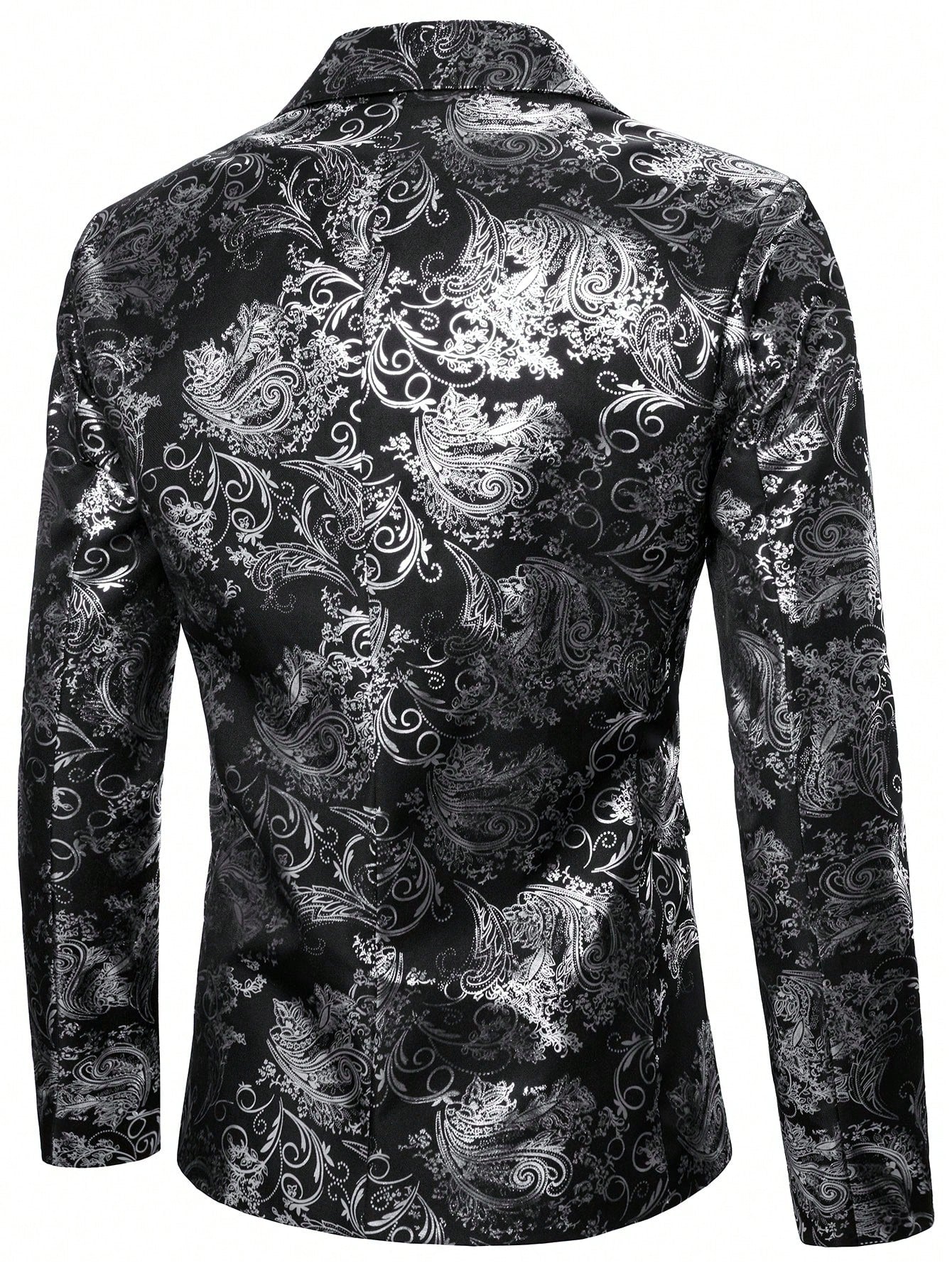 Baroque Print Lapel Collar Single Button Blazer