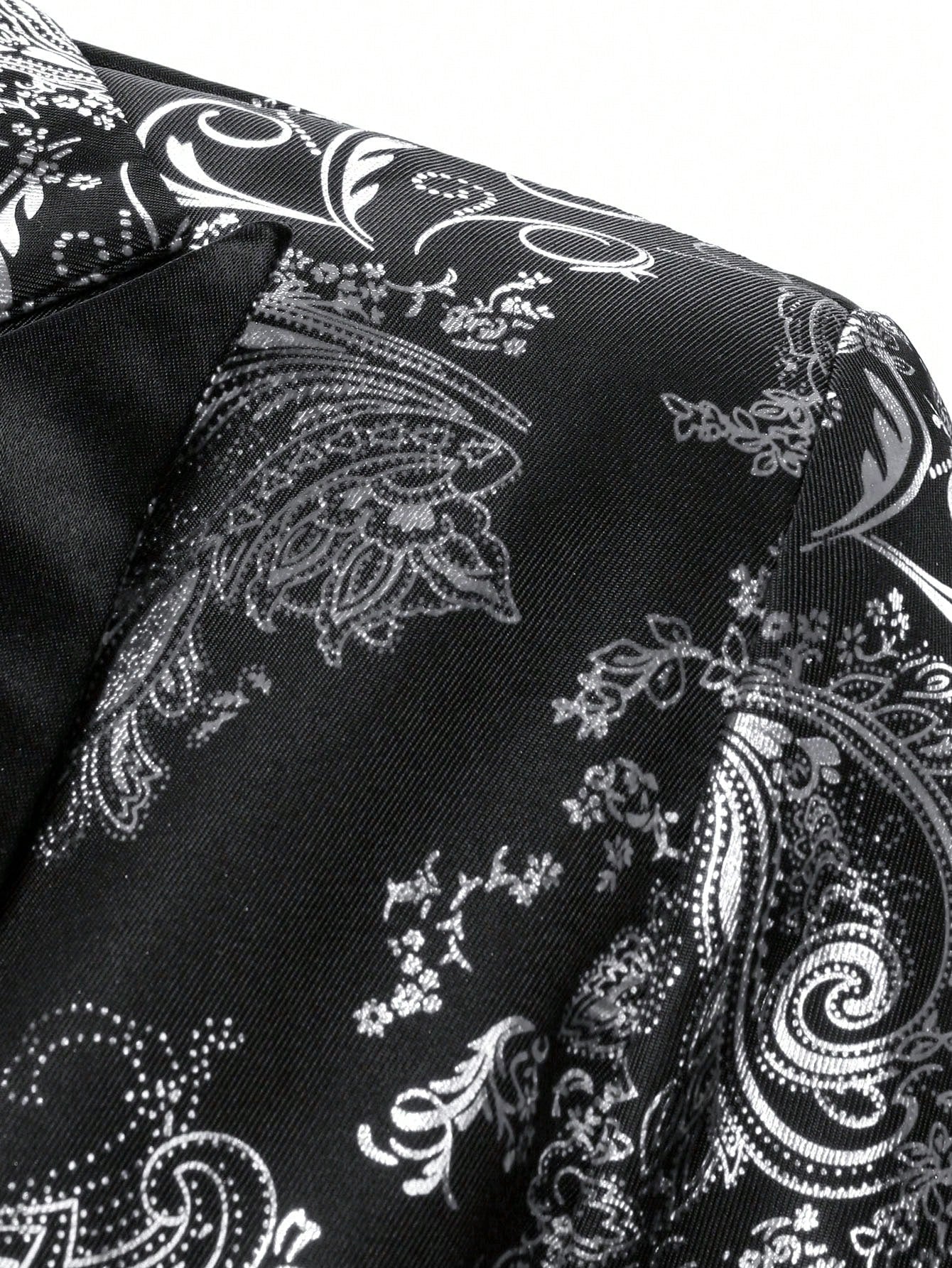 Baroque Print Lapel Collar Single Button Blazer