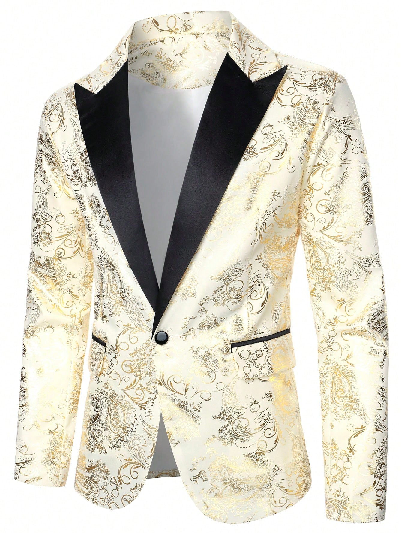 Baroque Print Lapel Collar Single Button Blazer