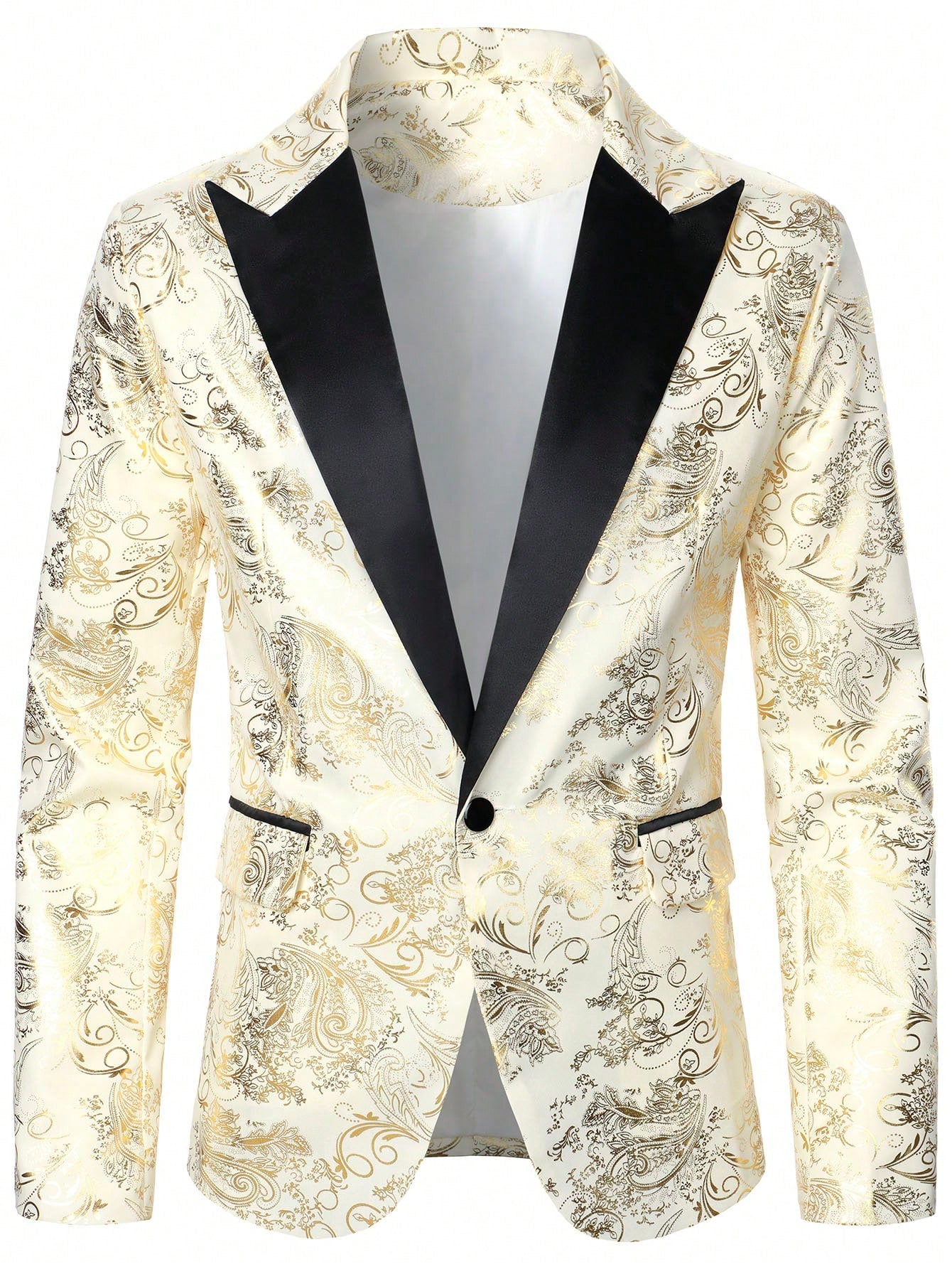 Baroque Print Lapel Collar Single Button Blazer