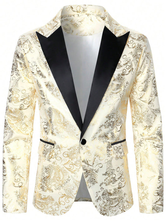 Baroque Print Lapel Collar Single Button Blazer