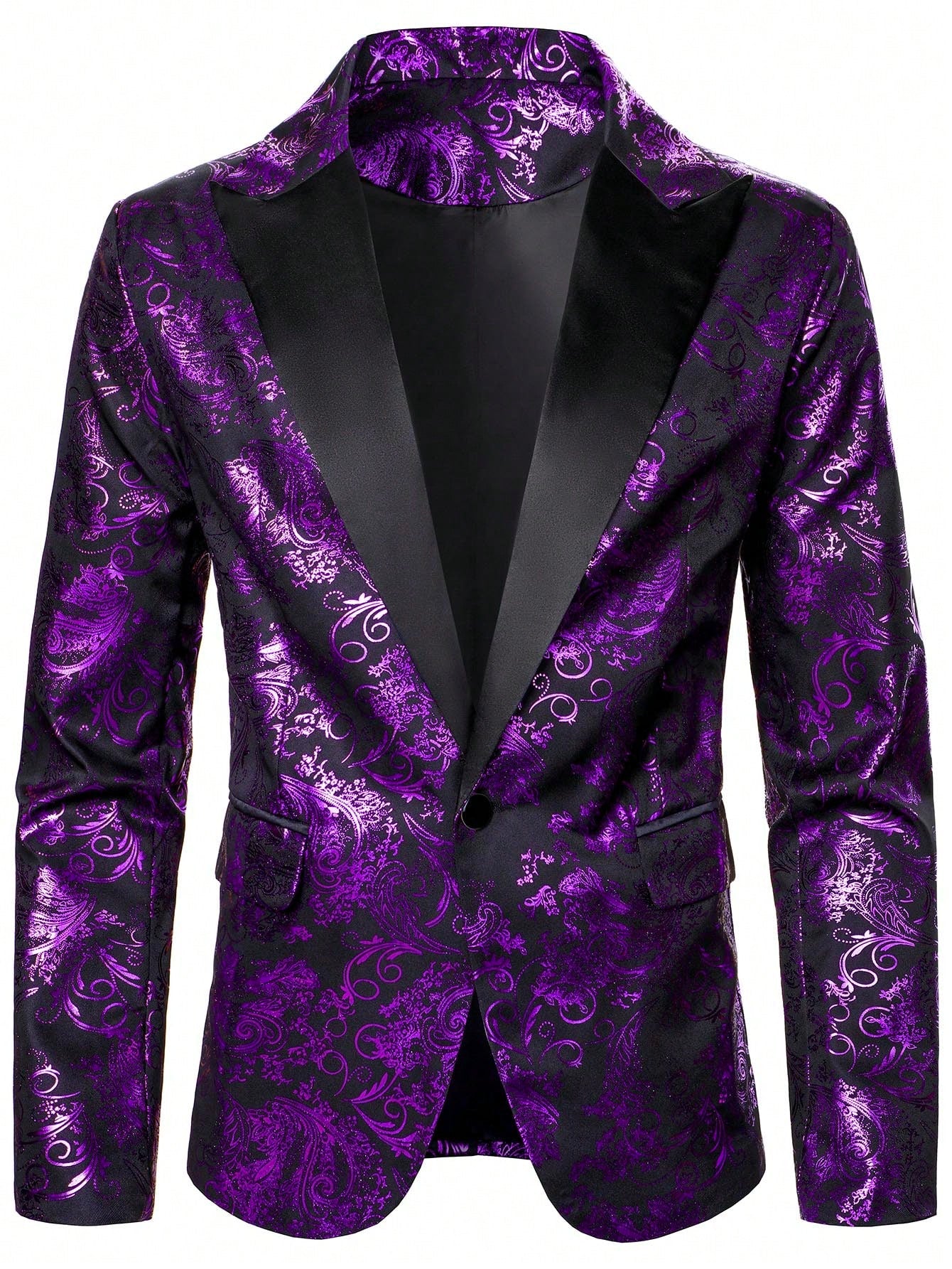 Baroque Print Lapel Collar Single Button Blazer