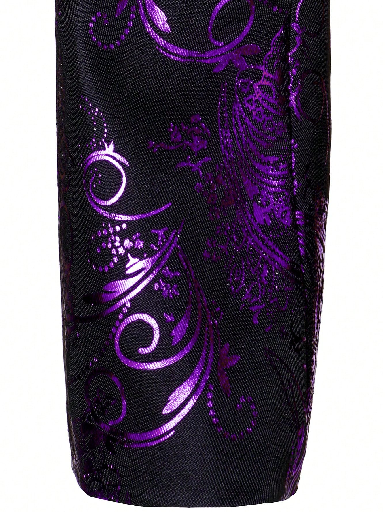 Baroque Print Lapel Collar Single Button Blazer