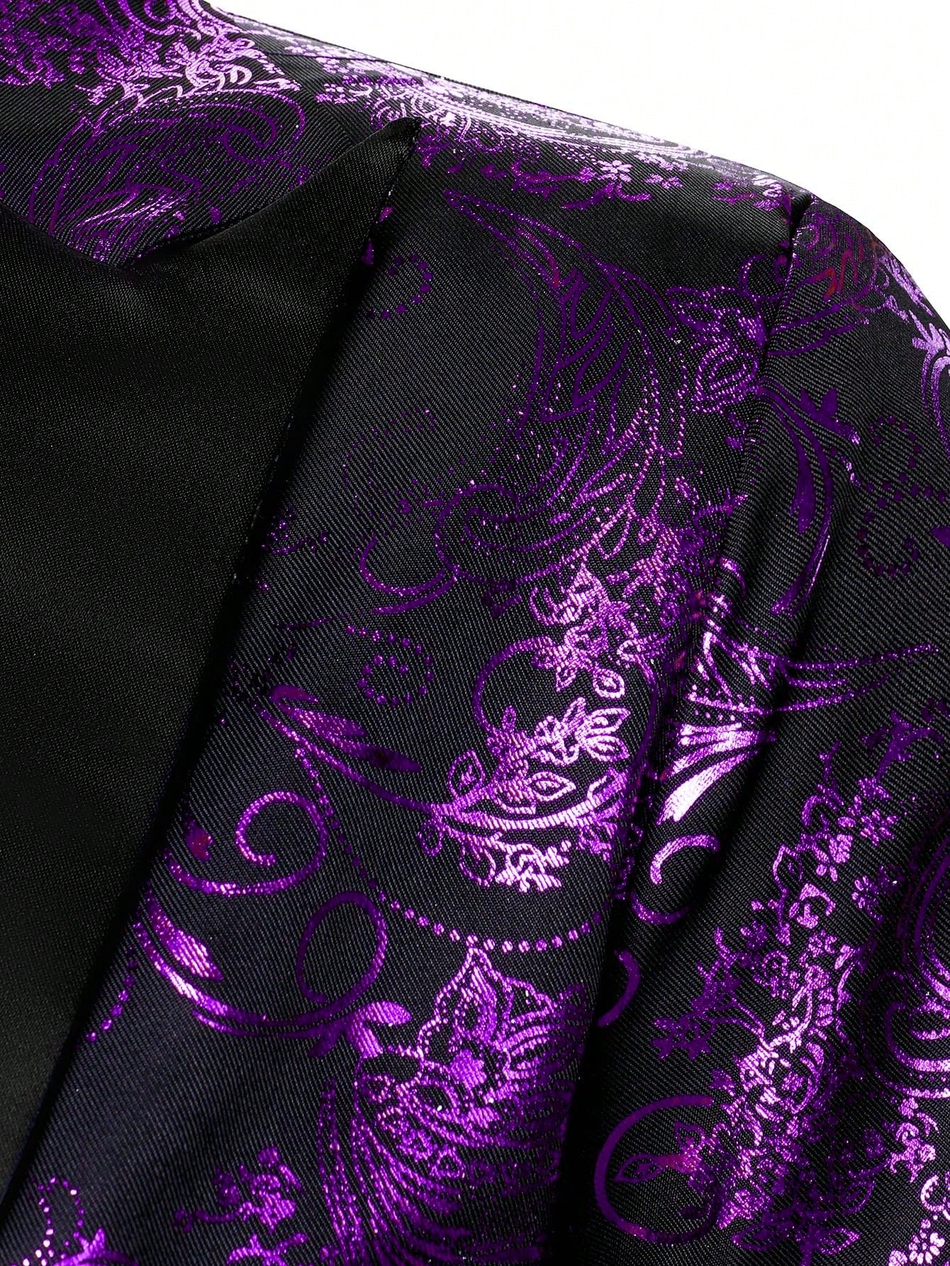 Baroque Print Lapel Collar Single Button Blazer
