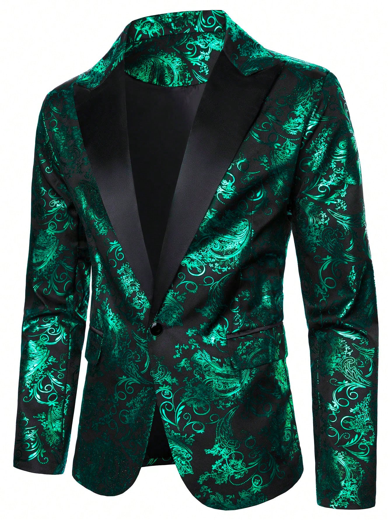 Baroque Print Lapel Collar Single Button Blazer