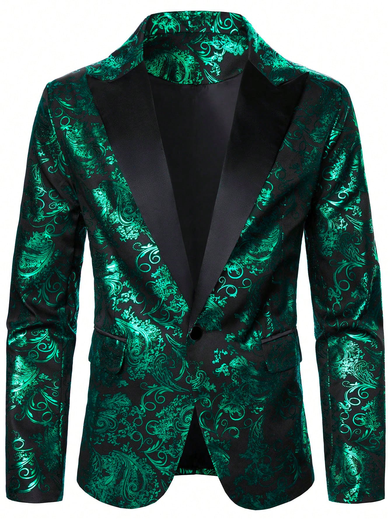 Baroque Print Lapel Collar Single Button Blazer