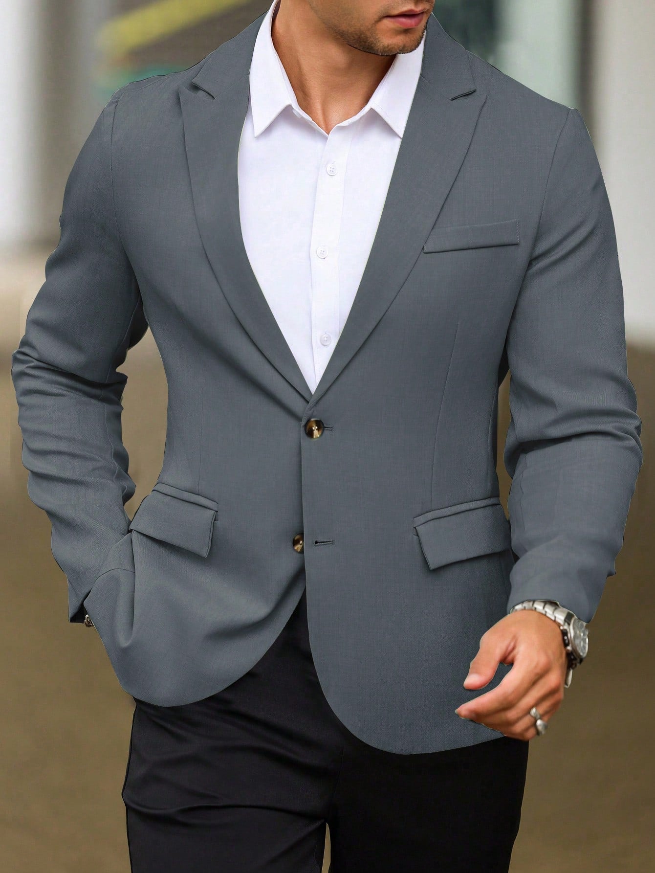 Single Breasted Turn-Down Collar Suit Jacket