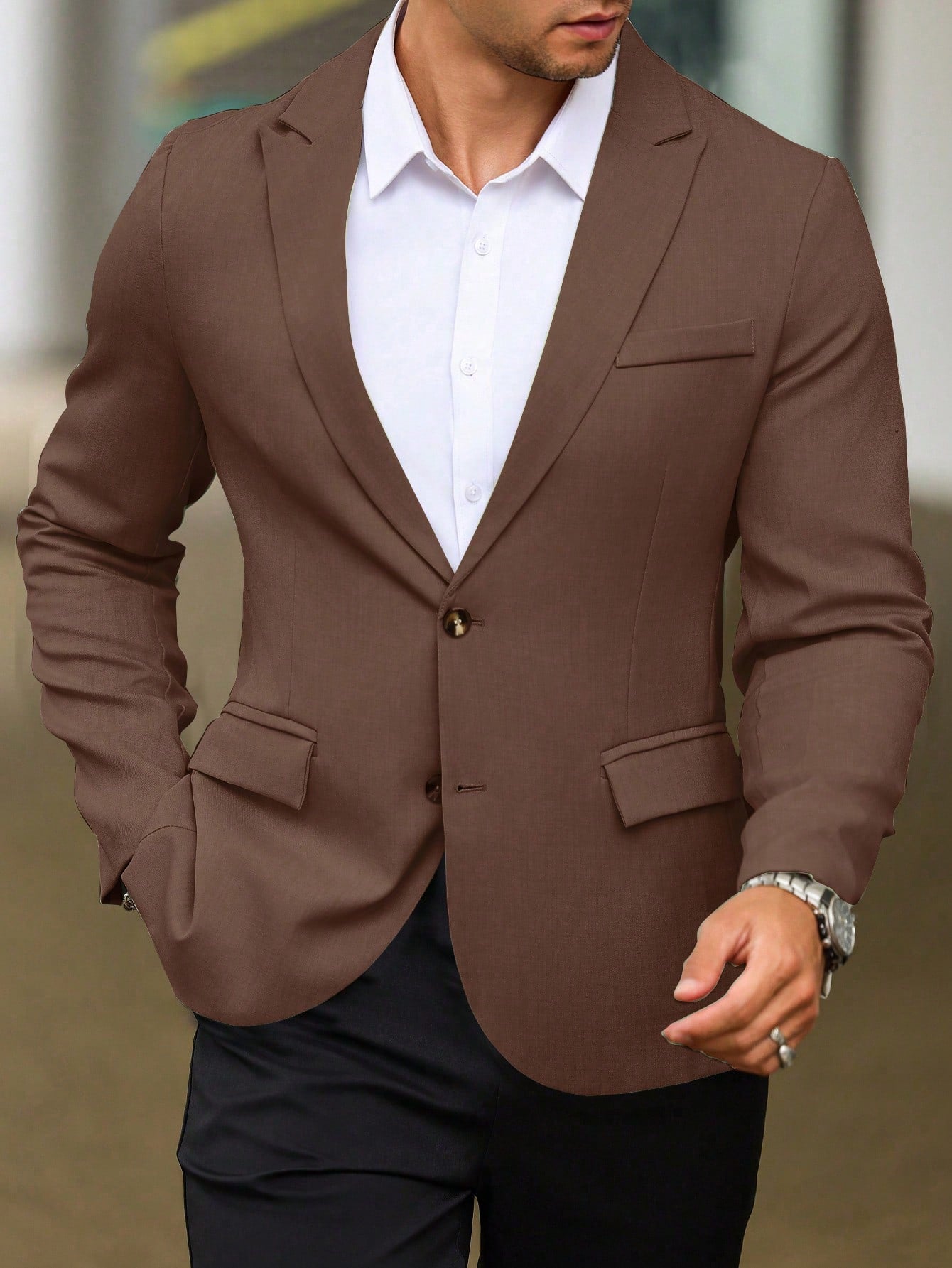Single Breasted Turn-Down Collar Suit Jacket