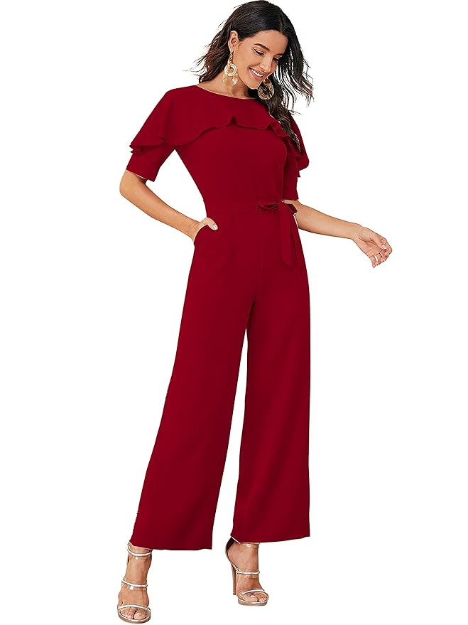 Round Neck Half Sleeve Maxi Length Jumpsuit