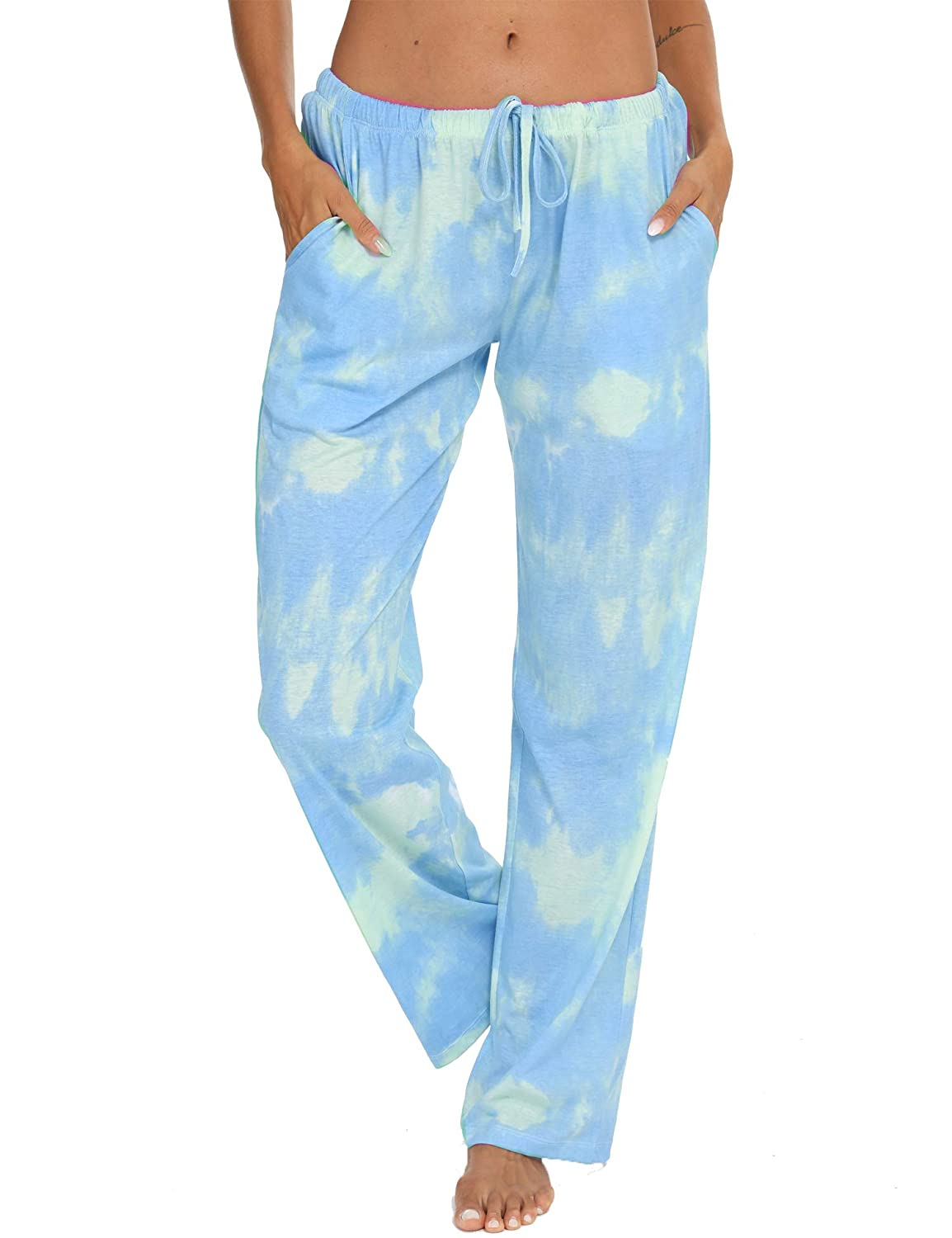 Tye Dye Print High Waist Drawstring Pants with Pockets Pyjama Sleepwear