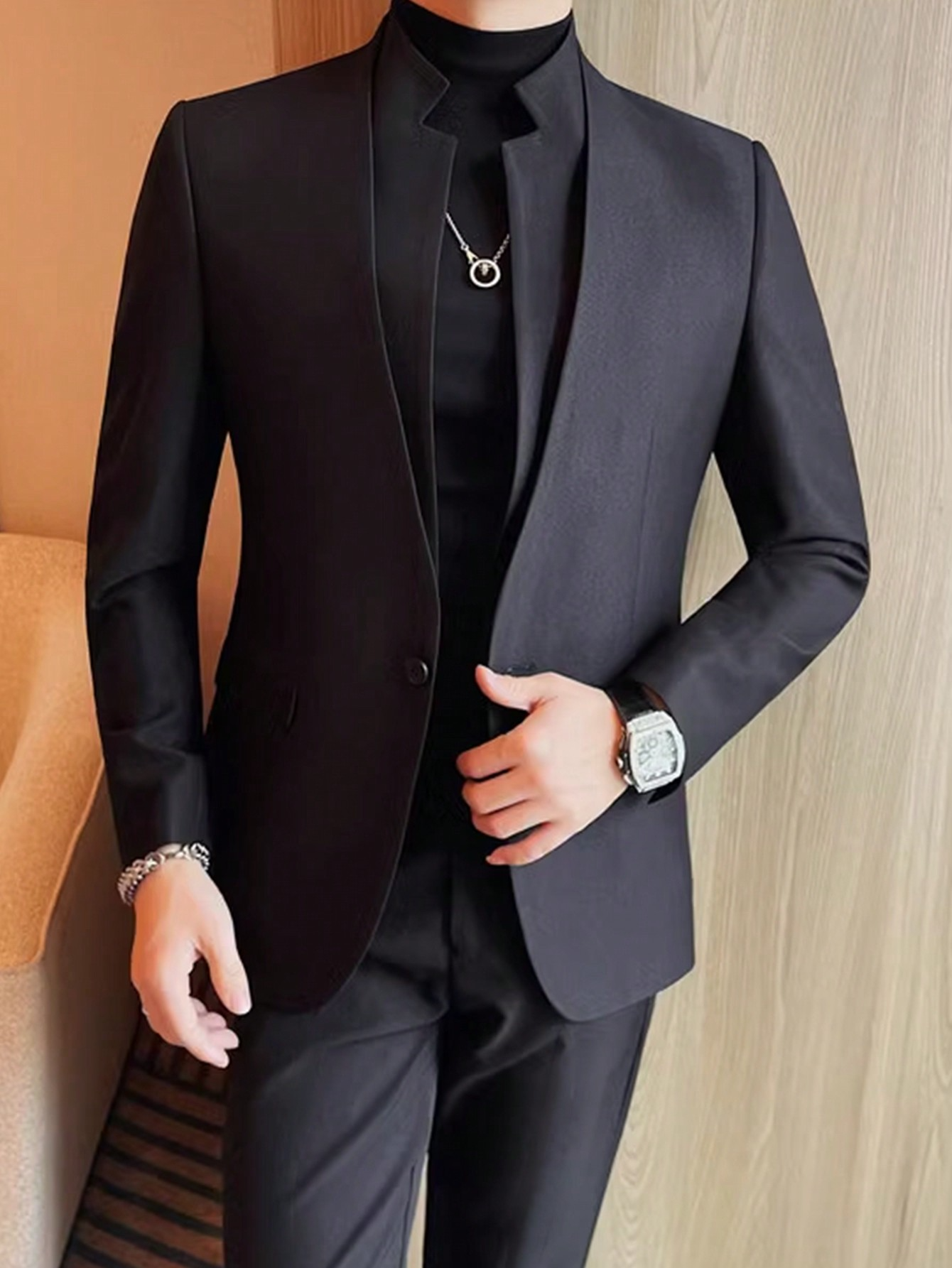 Single-Breasted Lapel Neck Blazer