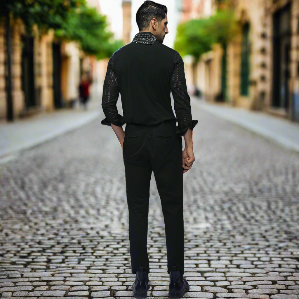 Black Lycra Knot Slim Fit Shirt