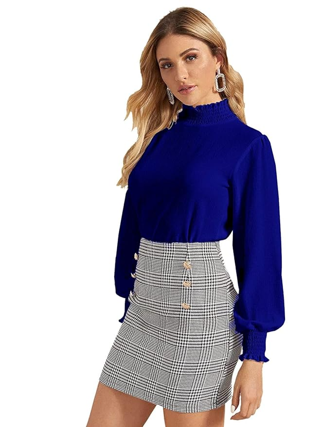 Frill Trim Full Puff Sleeve Top