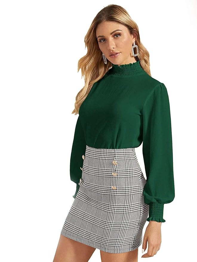 Frill Trim Full Puff Sleeve Top