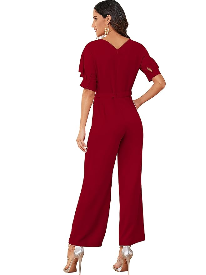 Round Neck Half Sleeve Maxi Length Jumpsuit