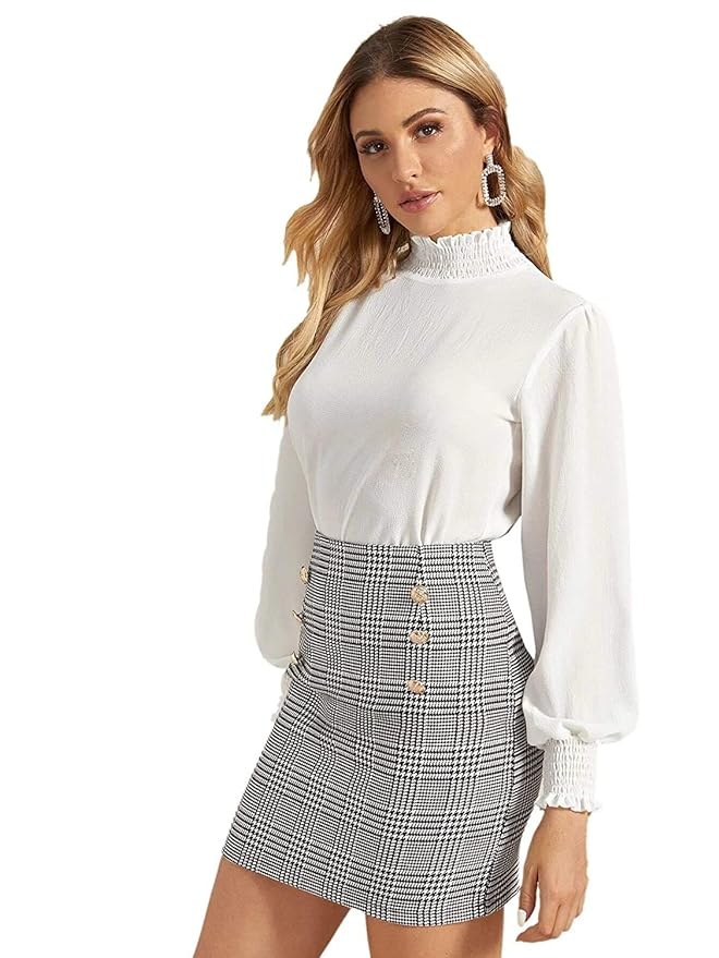 Frill Trim Full Puff Sleeve Top