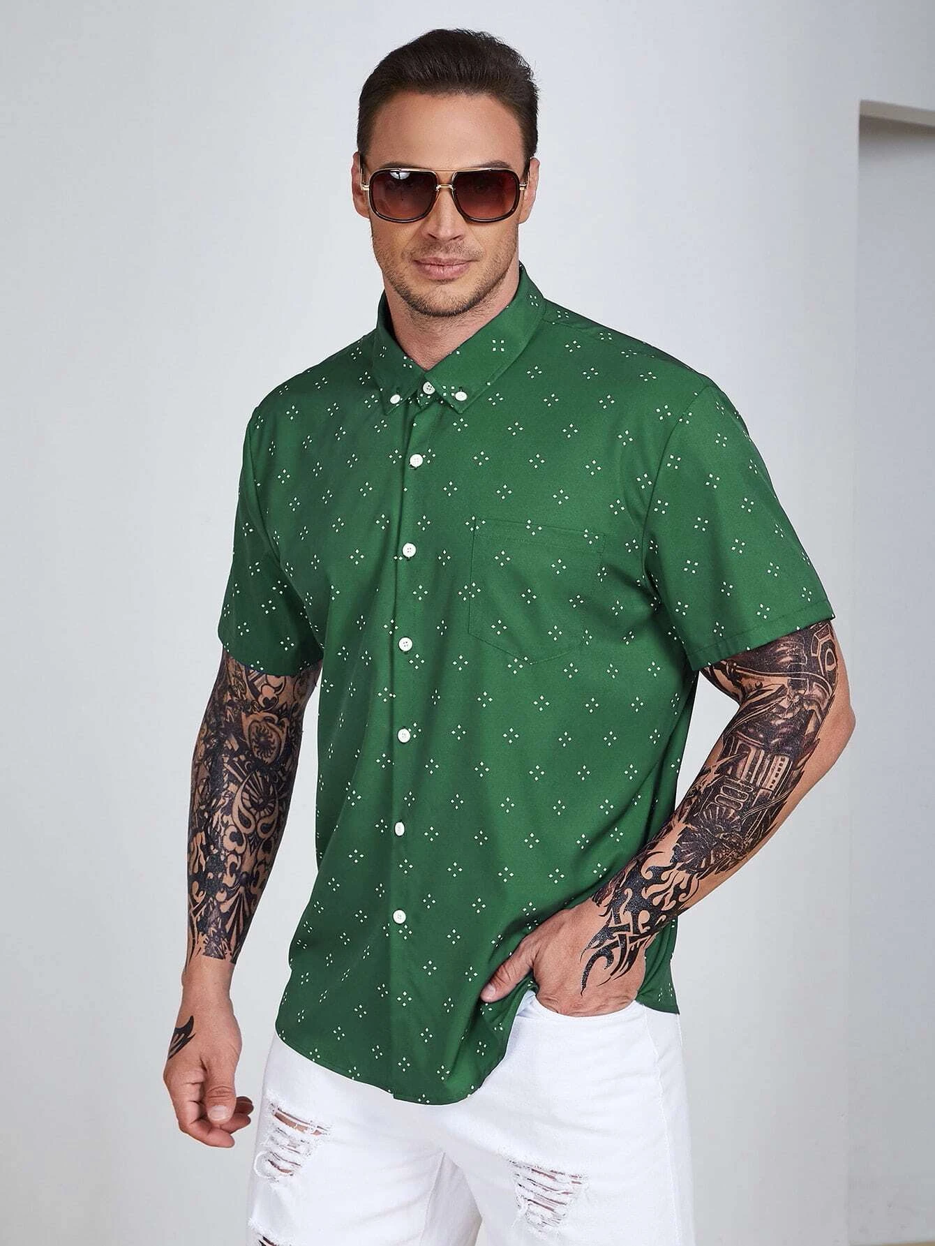 Allover Geo Print Short Sleeve Shirt