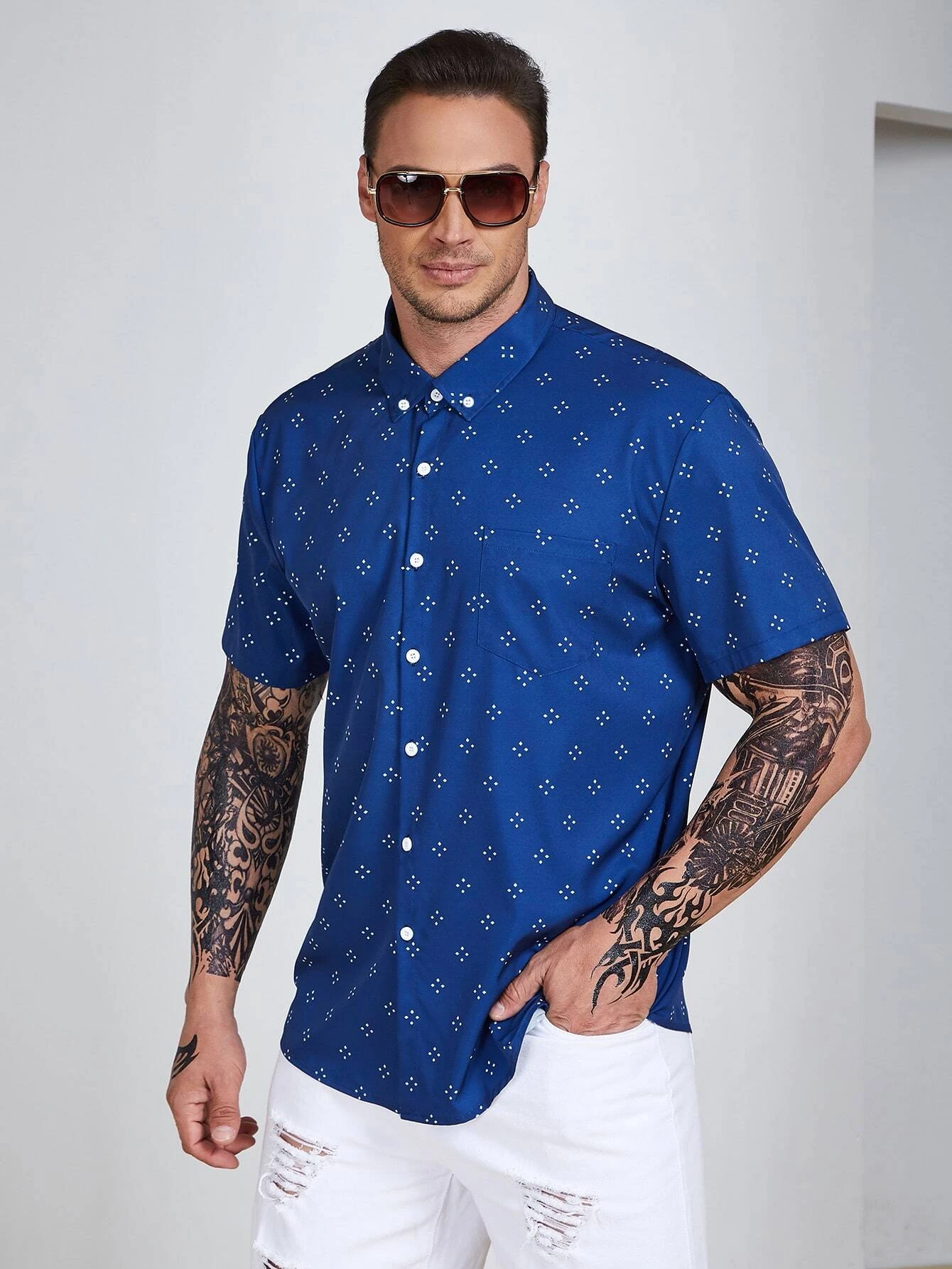 Allover Geo Print Short Sleeve Shirt