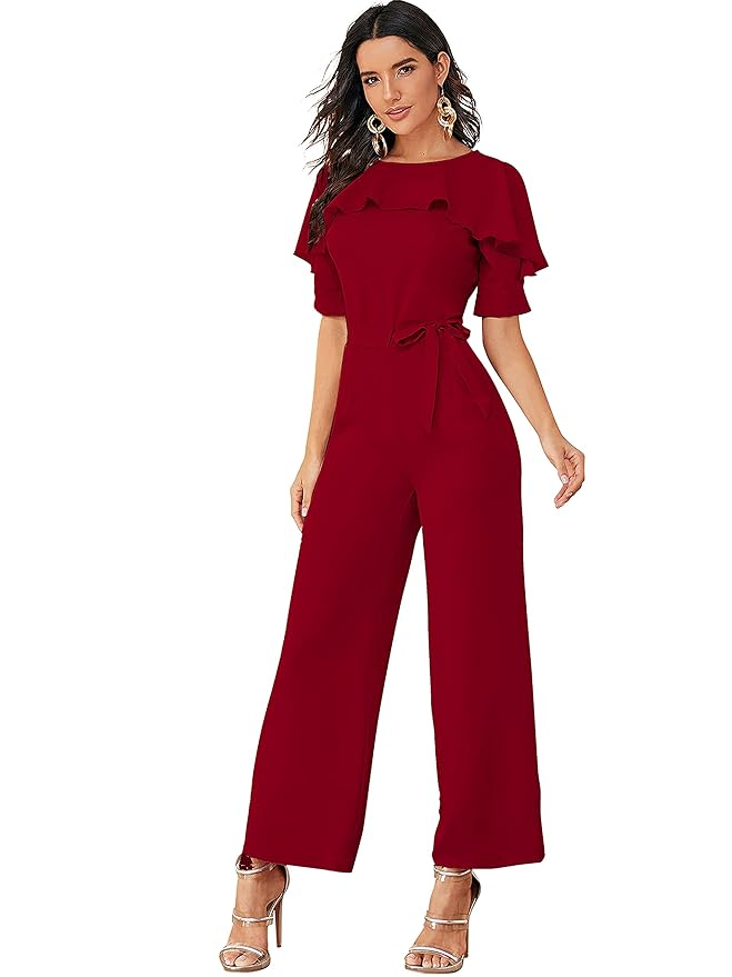 Round Neck Half Sleeve Maxi Length Jumpsuit