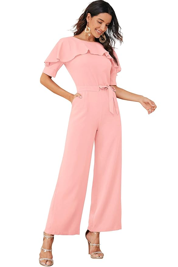 Round Neck Half Sleeve Maxi Length Jumpsuit