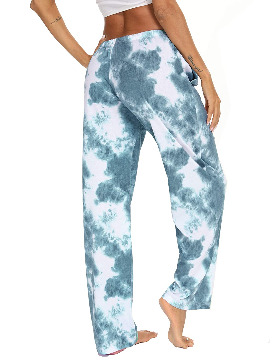 Tye Dye Print High Waist Drawstring Pants with Pockets Pyjama Sleepwear