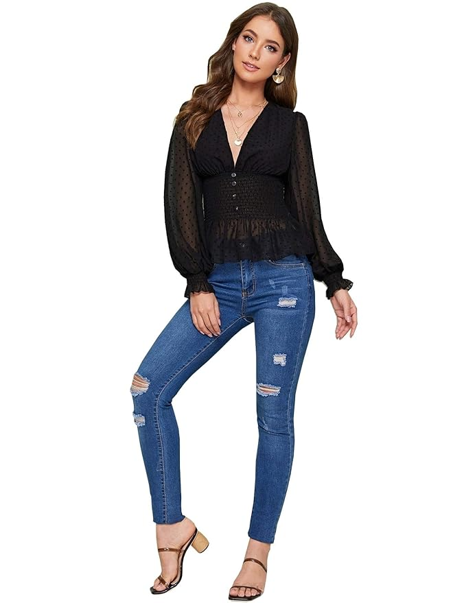 V-Neck Long Sleeve Top