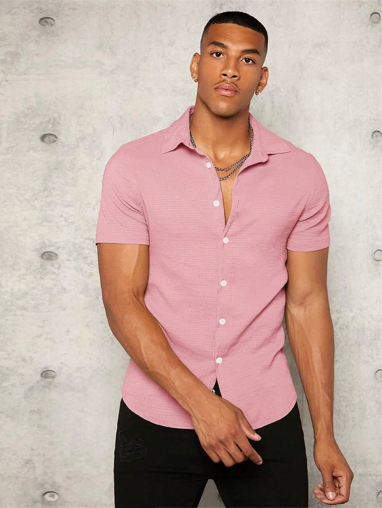 Solid Short Sleeve Button Front Shirt
