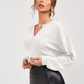 Cotton Waffle Casual Long Sleeve V-Neck Crop Top