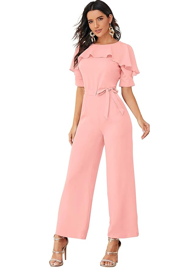 Round Neck Half Sleeve Maxi Length Jumpsuit