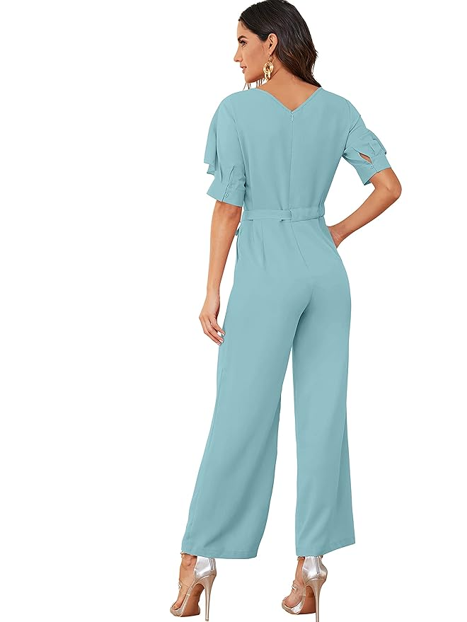 Round Neck Half Sleeve Maxi Length Jumpsuit