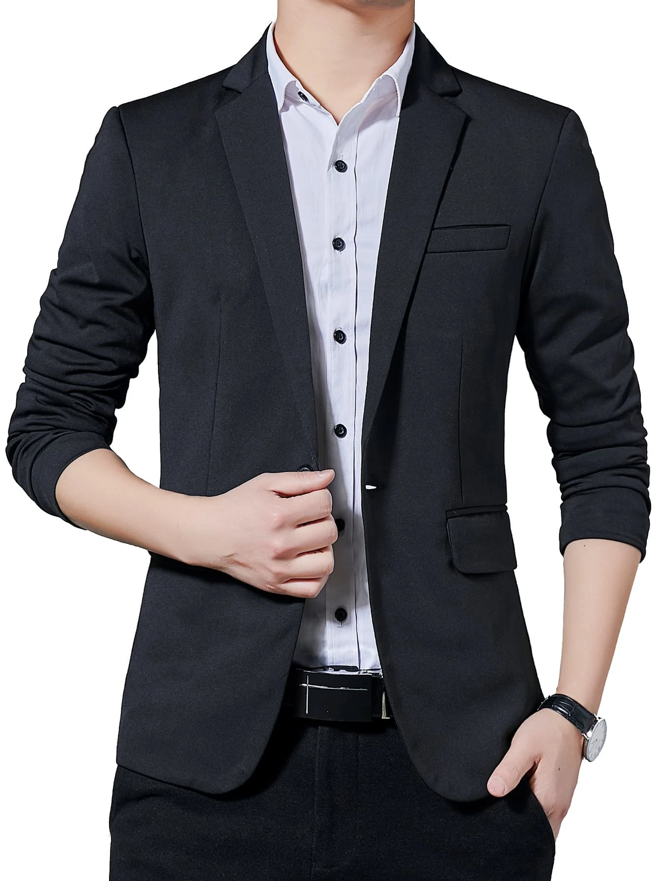 Solid Lapel Neck Single Button Blazer