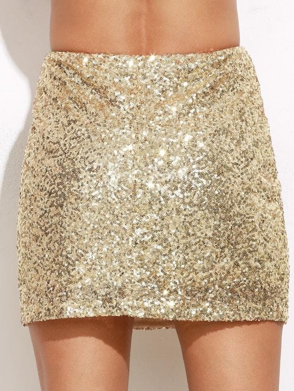 High Waist Metallic Sequin Skirt