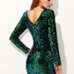 Green V Back Sequin Bodycon Mini Dress
