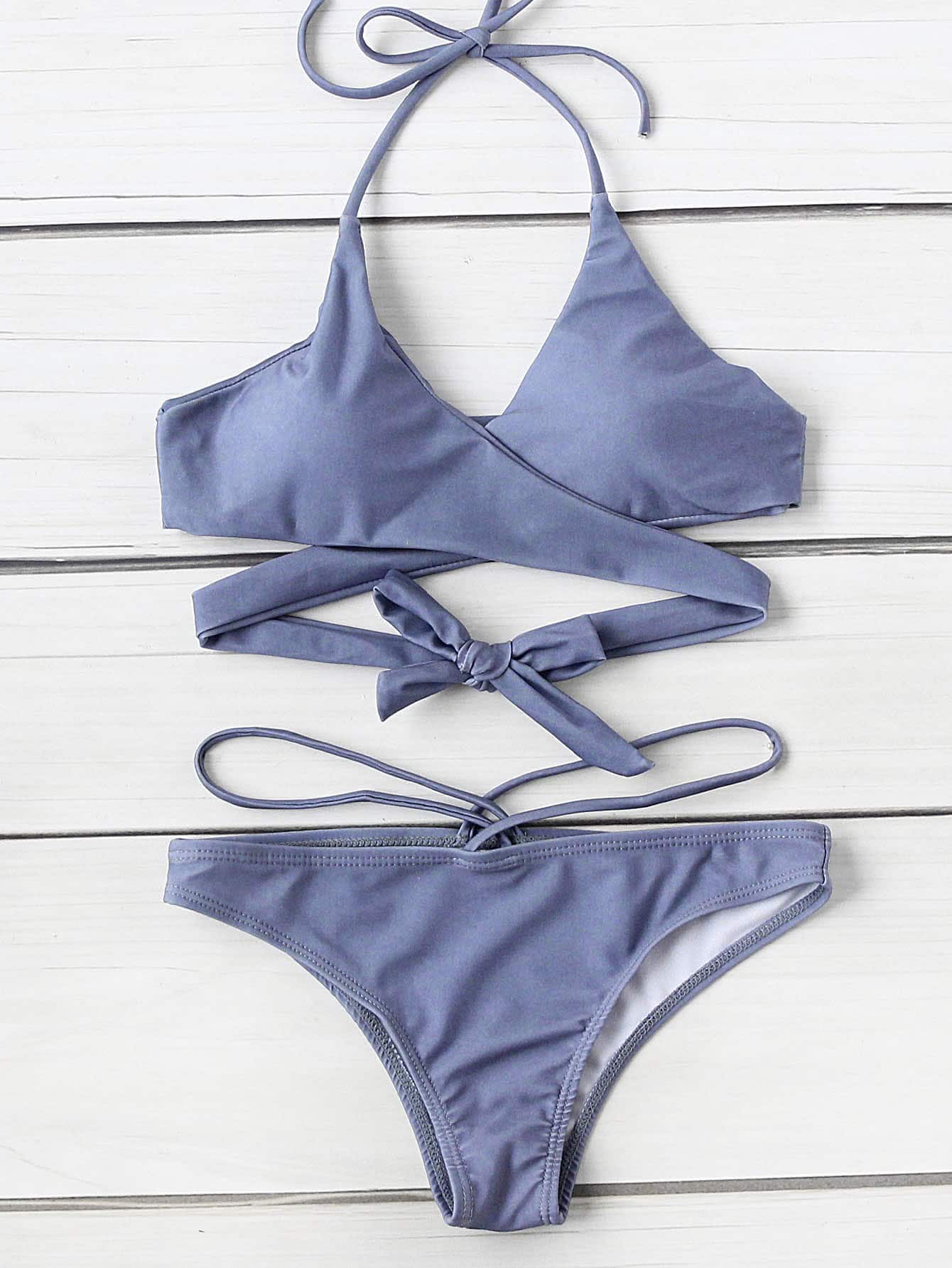 Low Rise Cross Front Lace-Up Halter Bikini Swimwear