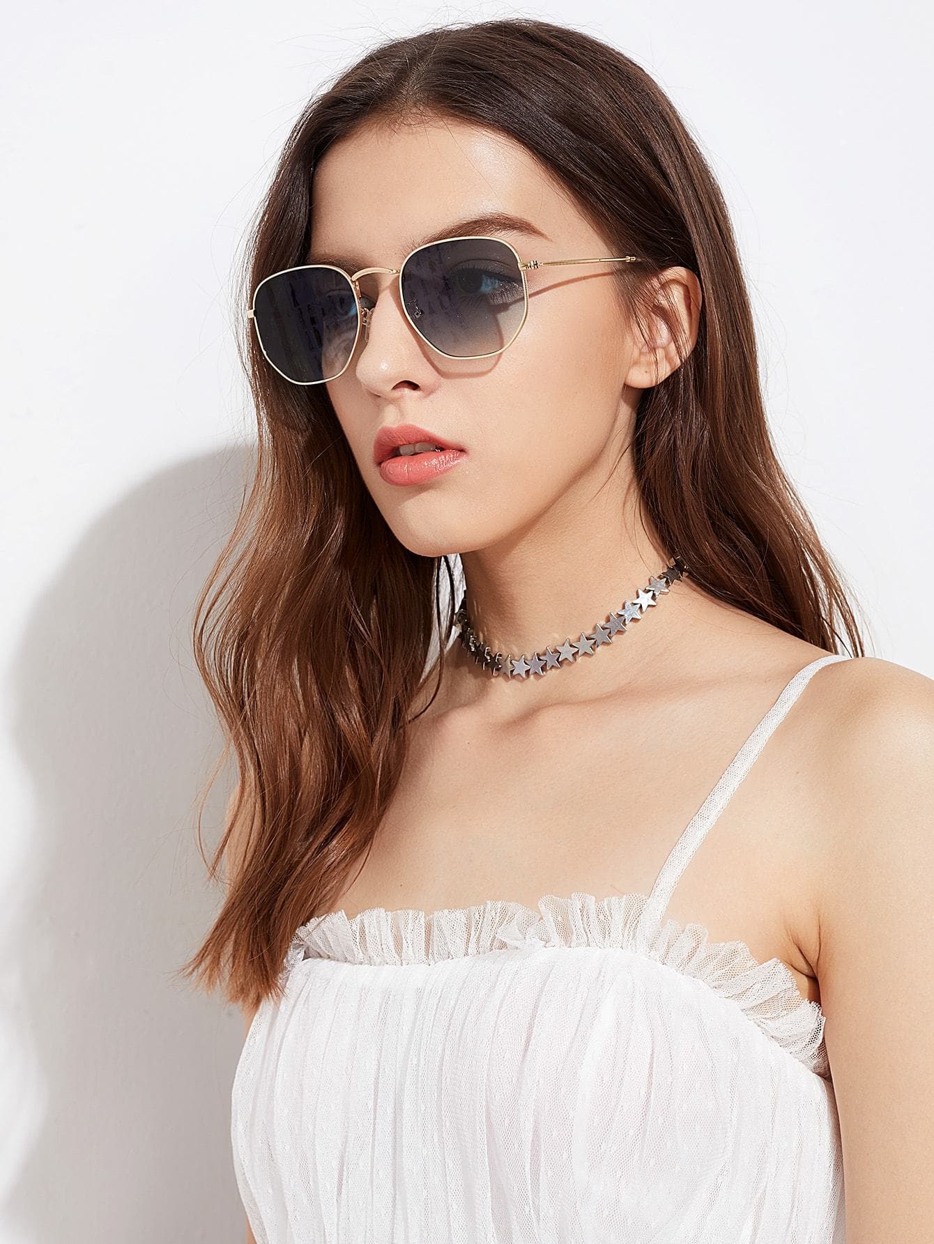 Metal Frame Flat Grey Lens Sunglasses