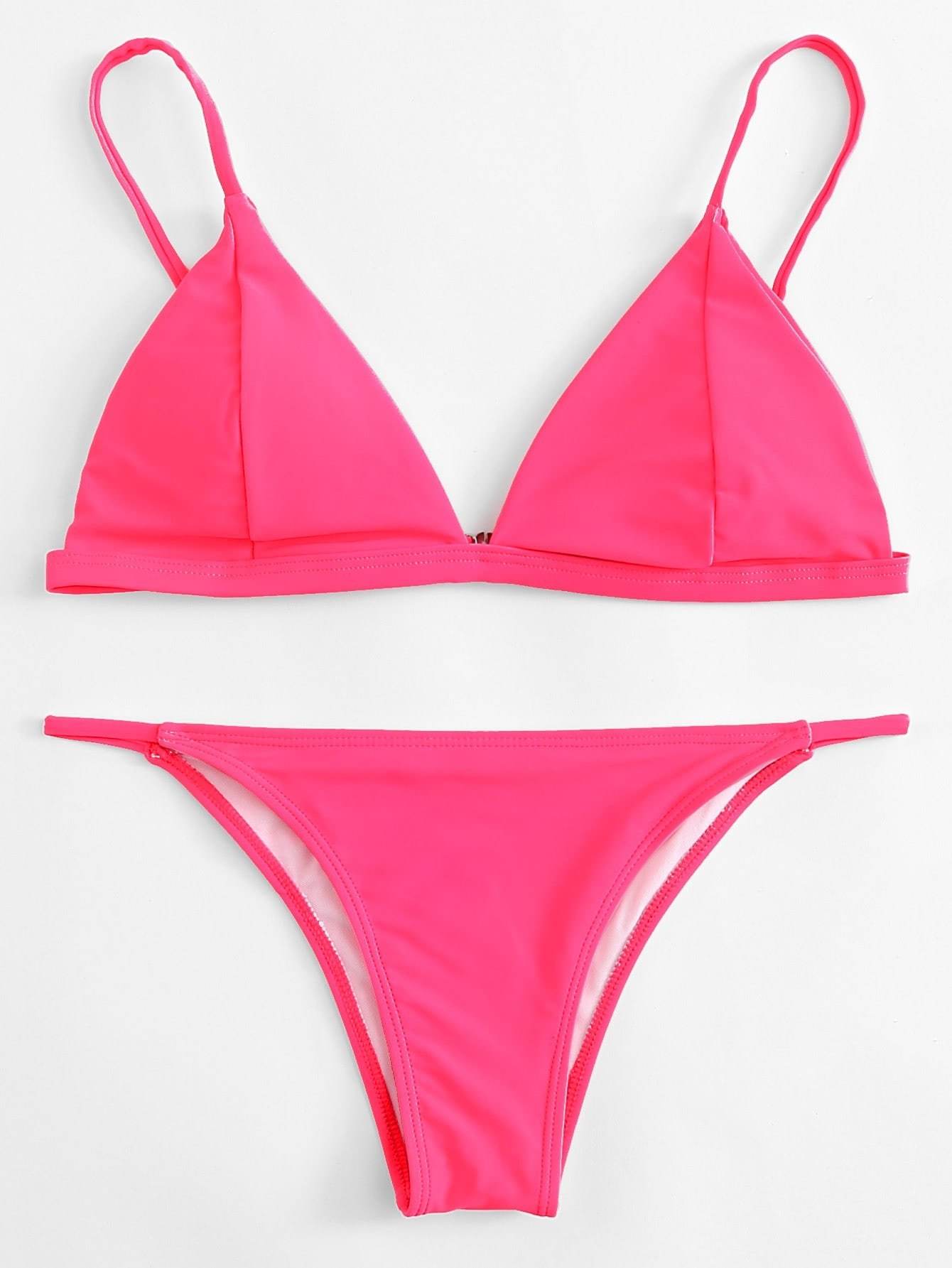 Spaghetti Strap Low Rise Seam Top With Tanga Bikini Swimwear