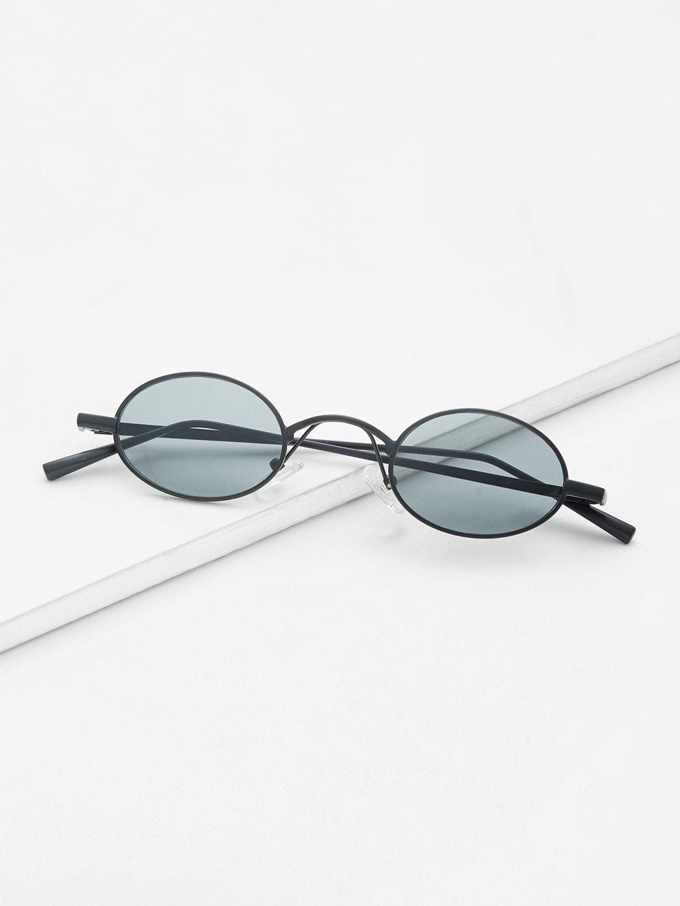 Grey Metal Frame Oval Sunglasses