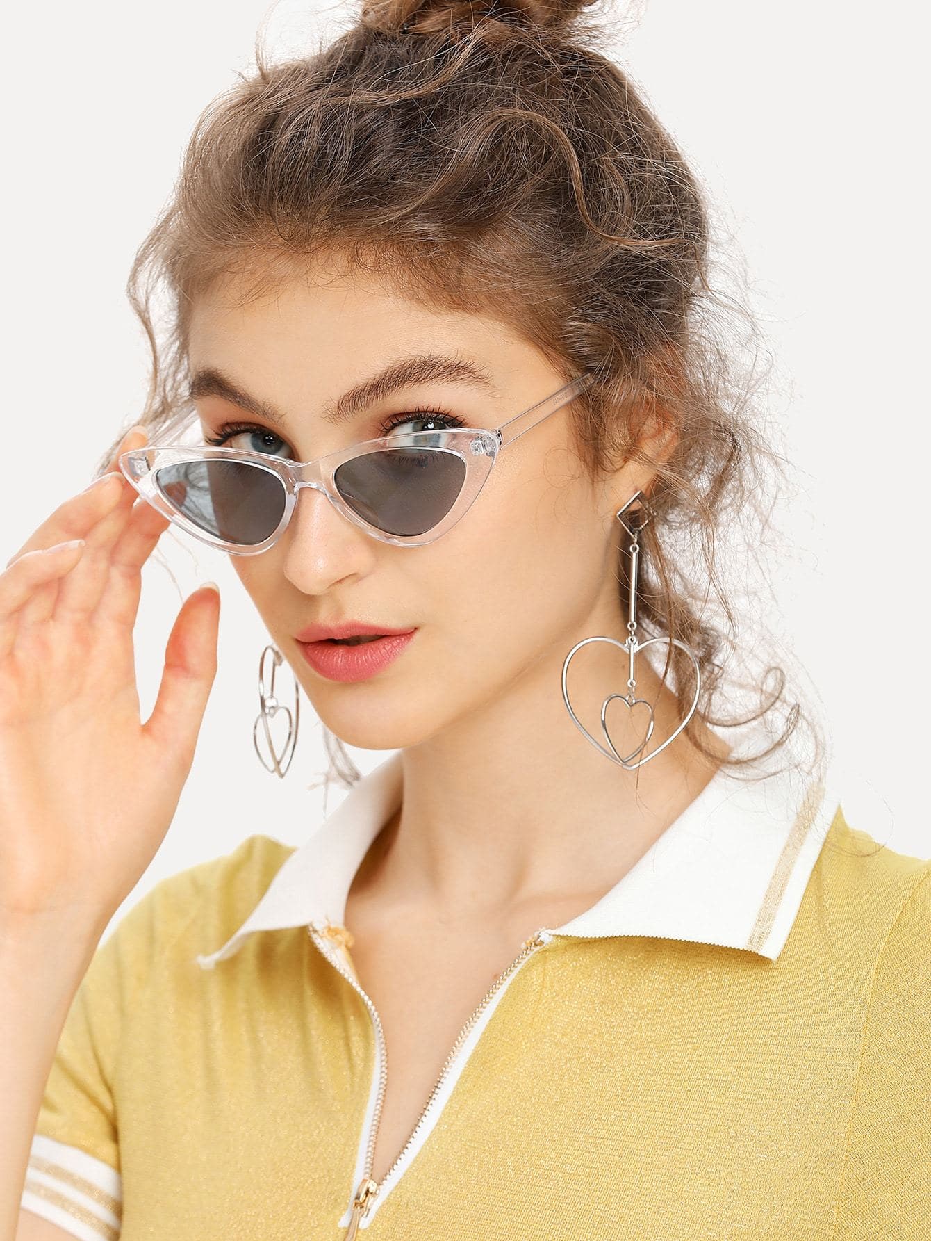 Yellow Cat Eye Flat Lens Sunglasses